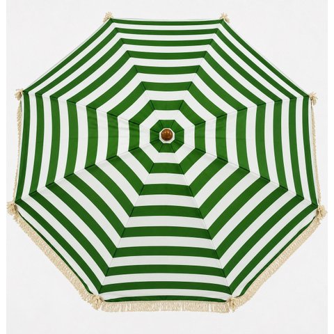 Guarda Sol para Praia Área Externa Reforçado de Metal e Plástico com Franja Decorativa Listra Verde