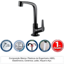 Ver imagem 2 de Torneira Lavatório 1/4 de Volta Bica Alta Flatt 1195 F71 -7110061 Lorenzetti Preto Fosco