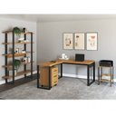 Ver imagem 1 de Conjunto 4 Peças com 1 Escrivaninha em L, 1 Mesa, 1 Gaveteiro e 1 Estante Industrial Preto Freijó Marrom 100% MDF
