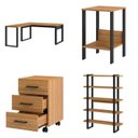 Ver imagem 2 de Conjunto 4 Peças com 1 Escrivaninha em L, 1 Mesa, 1 Gaveteiro e 1 Estante Industrial Preto Freijó Marrom 100% MDF