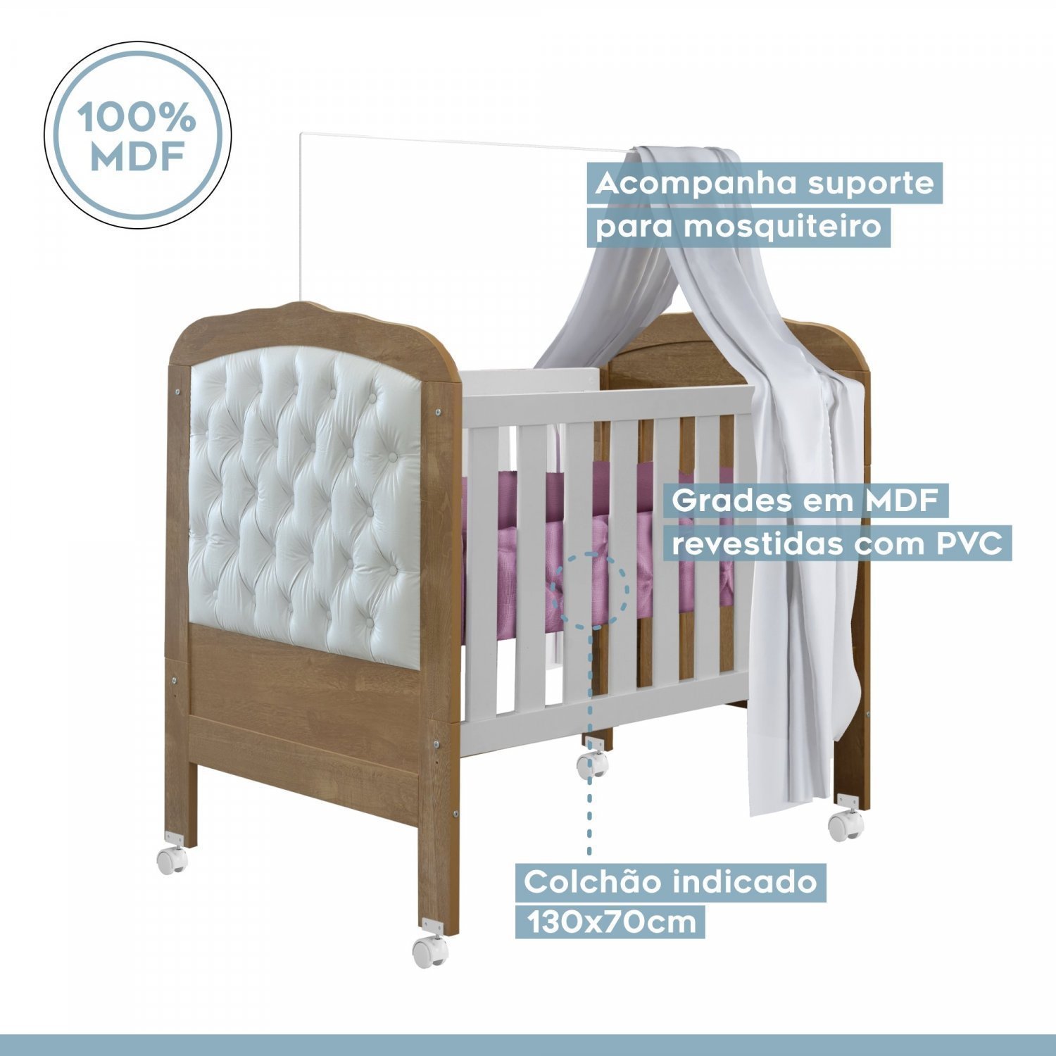 Quarto de Bebê com Berço Mini Cama Allegra Cômoda Soft e Guarda-Roupa 3 Portas Life Tigus Baby - 5