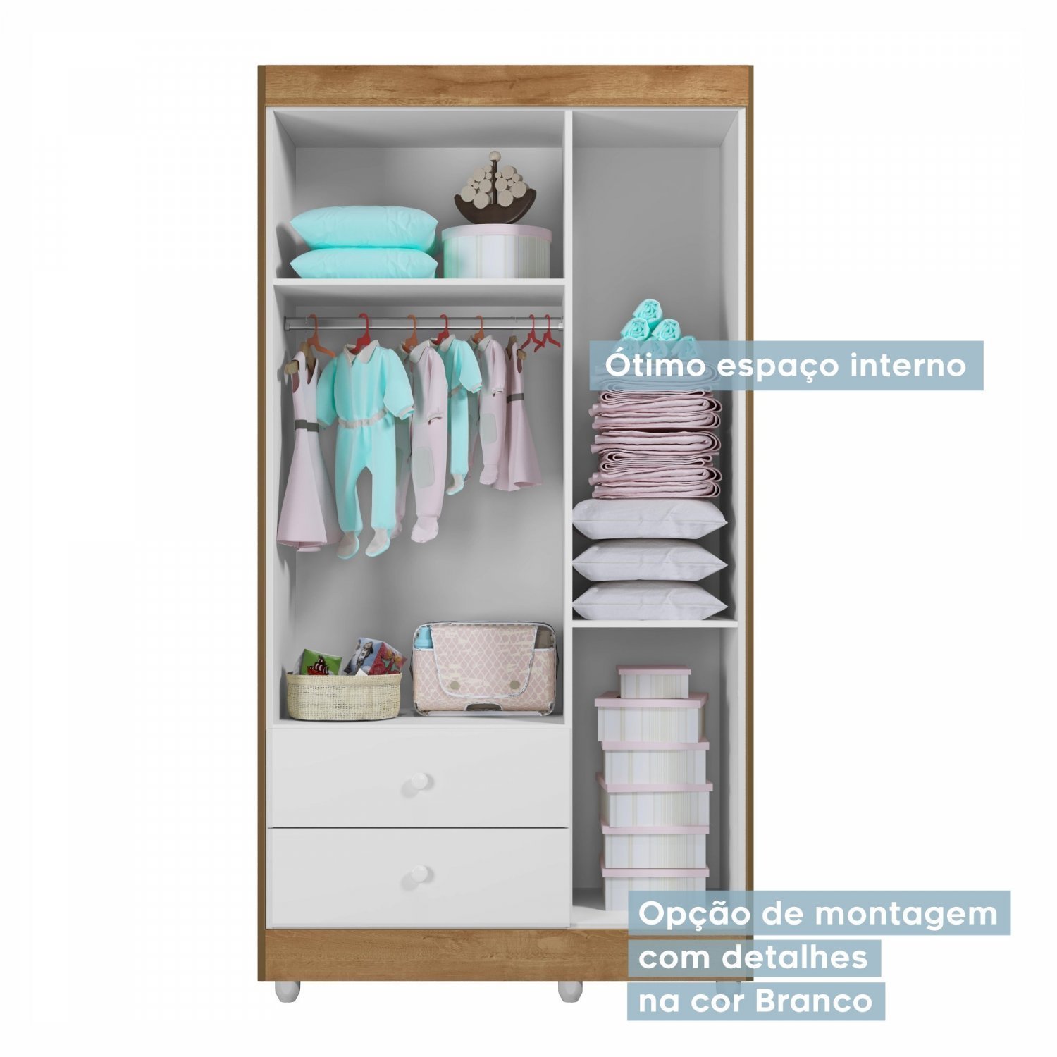 Quarto de Bebê com Berço Mini Cama Allegra Cômoda Soft e Guarda-Roupa 3 Portas Life Tigus Baby - 4