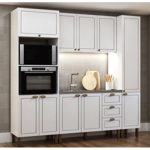Cozinha Compacta Modulada com Torre Quente 4 Peças 240cm sem Tampo Friz Genialflex