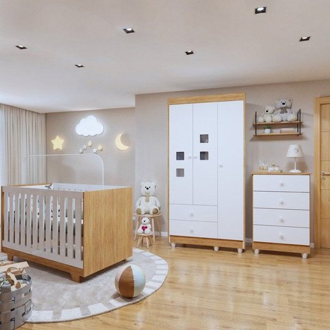 Quarto de Bebê Completo 100% MDF com Guarda Roupa, Cômoda e Berço Mini Cama Life Espresso Móveis