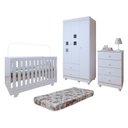 Ver imagem 2 de Quarto de Bebê 100% MDF Berço Minicama com Colchão, Cômoda e Guarda Roupa 3 Portas Life Branco
