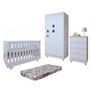 Ver imagem 2 de Quarto de Bebê 100% MDF Berço Minicama com Colchão, Cômoda e Guarda Roupa 3 Portas Life
