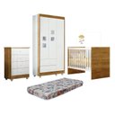 Ver imagem 2 de Quarto de Bebê 100% MDF Berço com Colchão, Cômoda Soft e Guarda Roupa 3 Portas Life Branco/Ypê