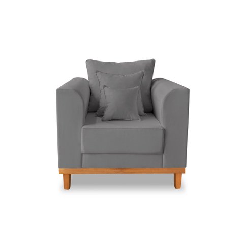Poltrona Decorativa Viena Suede Cinza - Madeira Prima Deccor