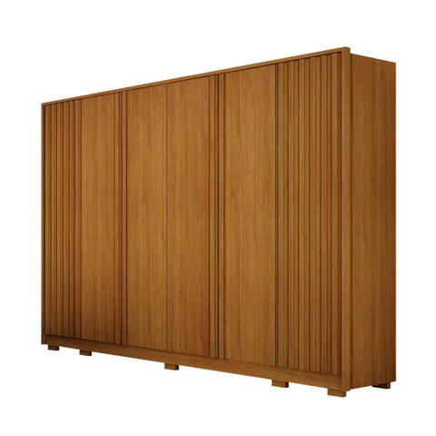 Roupeiro Evo com Portas Ripadas 6 Gavetas Cinamomo - Leifer