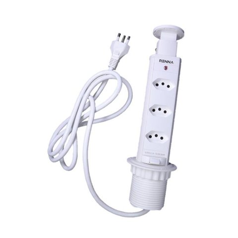 Torre 3 Tomadas Embutir Bancada Retrátil Branco