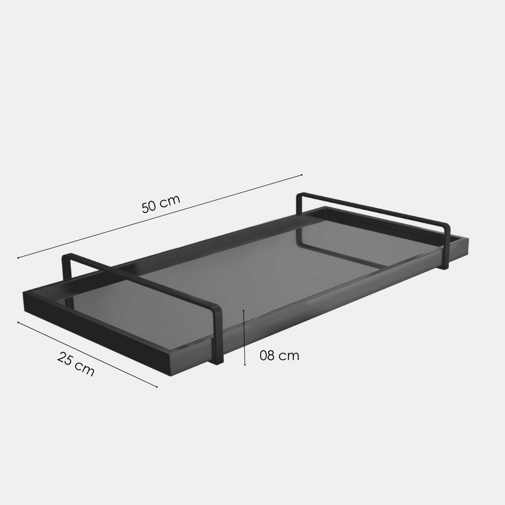 Bandeja Decorativa Espelhada Madeirada para Servir com Alça Prata - 5