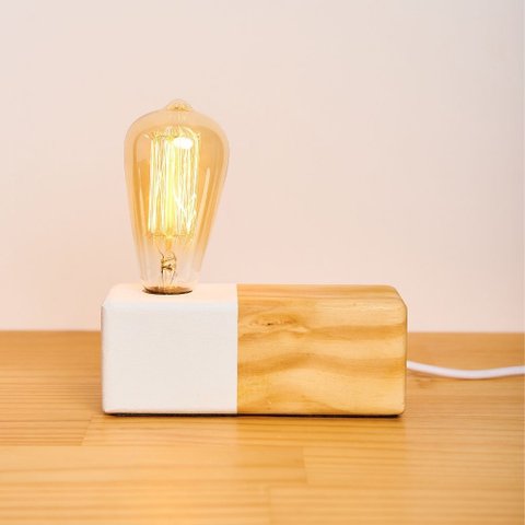 Luminária Abajur de Mesa Retangular Branca de Madeira