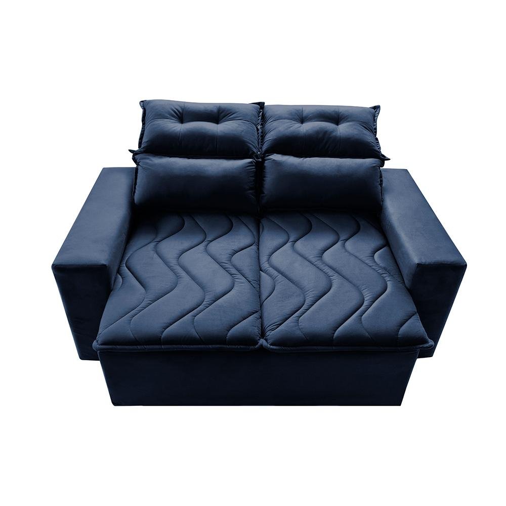 Conjunto de Sofá 3 e 2 Lugares Retrátil e Reclinável 2.00x1.50m Cama inBox Smal Suede Azul - 5