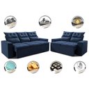 Ver imagem 3 de Conjunto de Sofá 3 e 2 Lugares Retrátil e Reclinável 2.00x1.50m Cama Inbox Smal Suede Azul