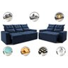 Conjunto de Sofá 3 e 2 Lugares Retrátil e Reclinável 2.00x1.50m Cama Inbox Smal Suede Azul - 3
