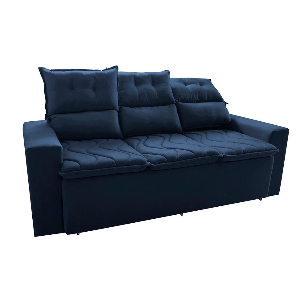 Conjunto de Sofá 3 e 2 Lugares Retrátil e Reclinável 2.00x1.50m Cama inBox Smal Suede Azul - 8