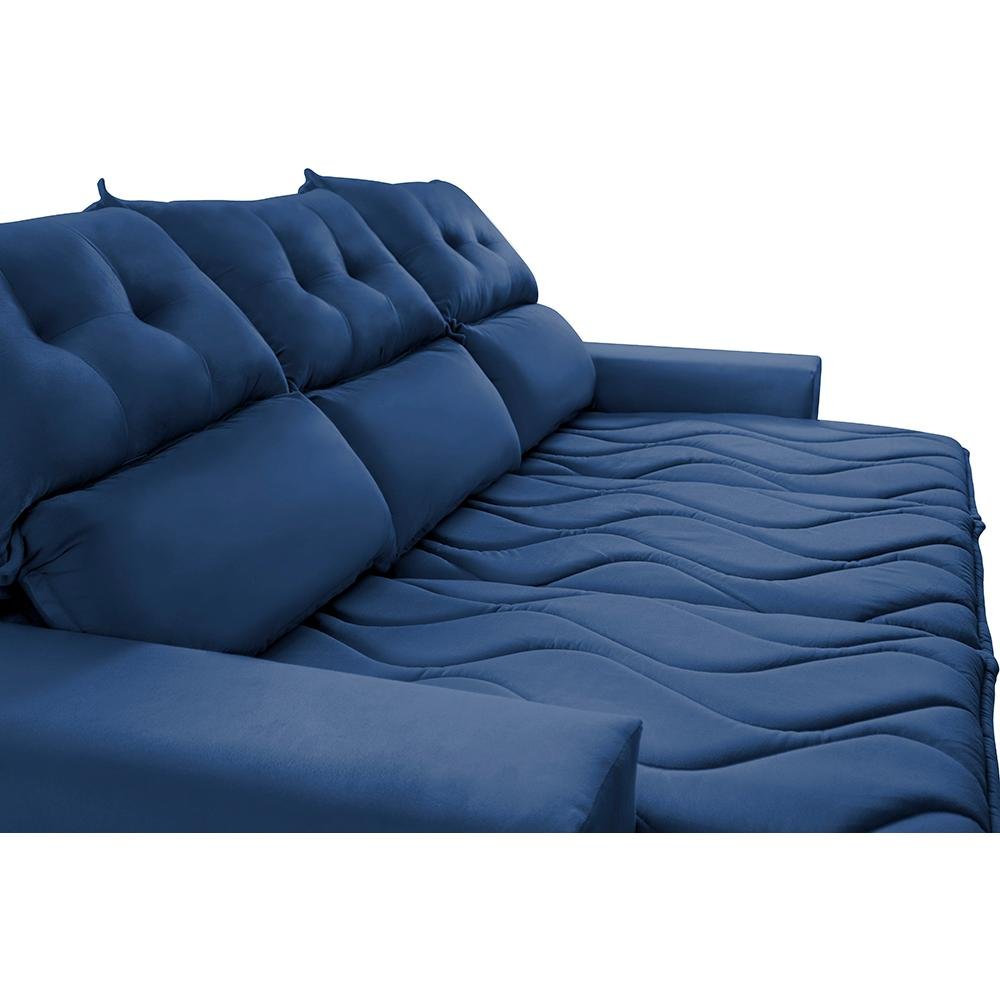 Conjunto de Sofá 3 e 2 Lugares Retrátil e Reclinável 2.00x1.50m Cama inBox Smal Suede Azul - 4