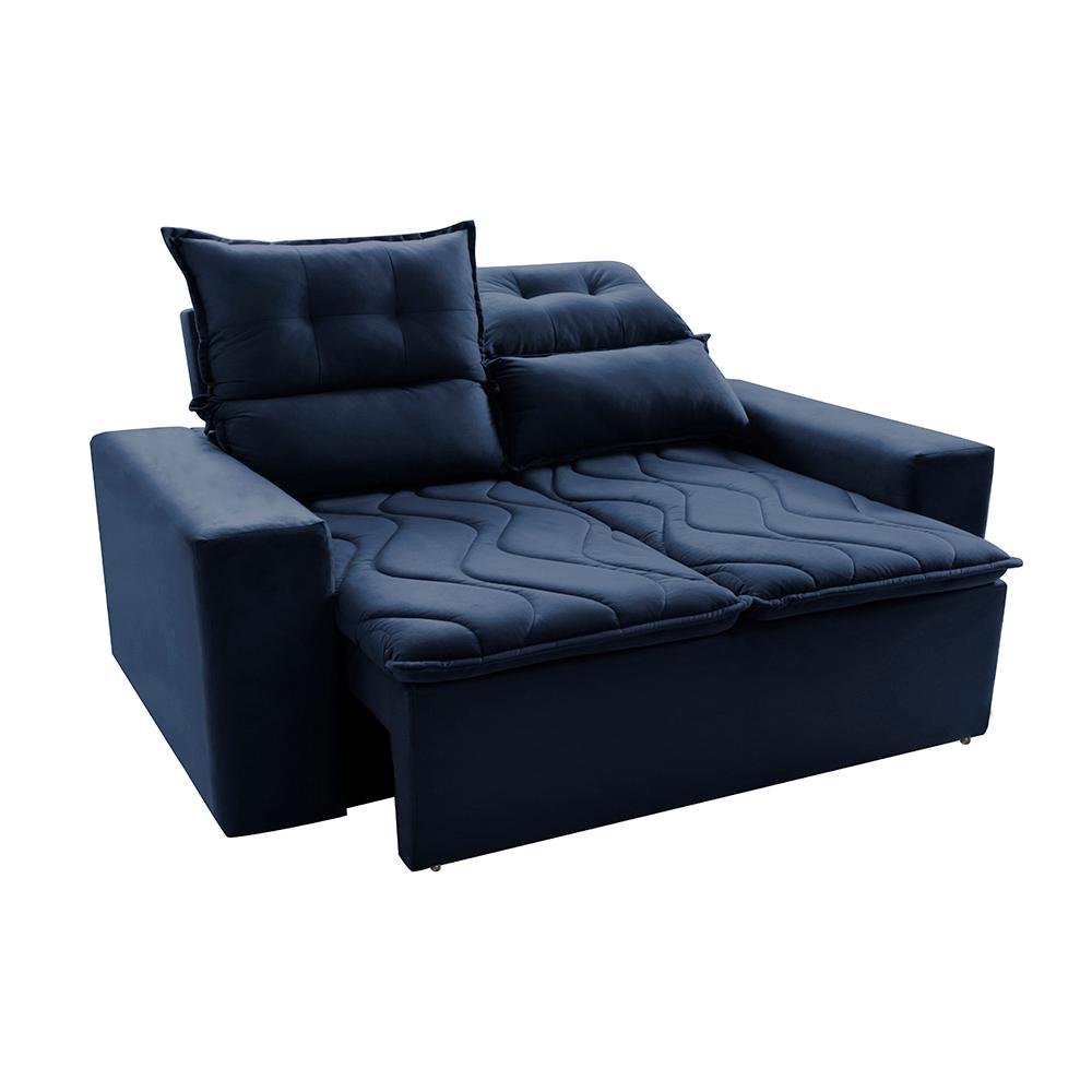 Conjunto de Sofá 3 e 2 Lugares Retrátil e Reclinável 2.00x1.50m Cama inBox Smal Suede Azul - 7