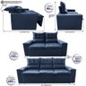 Conjunto de Sofá 3 e 2 Lugares Retrátil e Reclinável 2.00x1.50m Cama Inbox Smal Suede Azul - 2