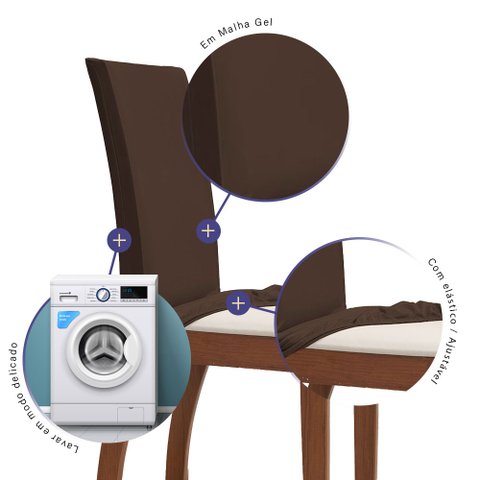 Kit 04 Capas para Cadeiras 4 Lugares Malha Gel 100% Poliéster:tabaco