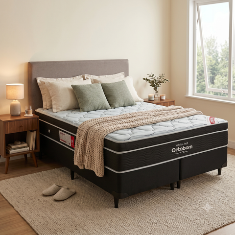 Cama Box King Ortobom Elegant Superpocket Super Ortobom Preto