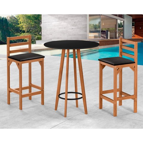 Conjunto Bistro e Banquetas Paris Moderna Área Gourmet Premium Resistente Sacada Hall Cor Nature