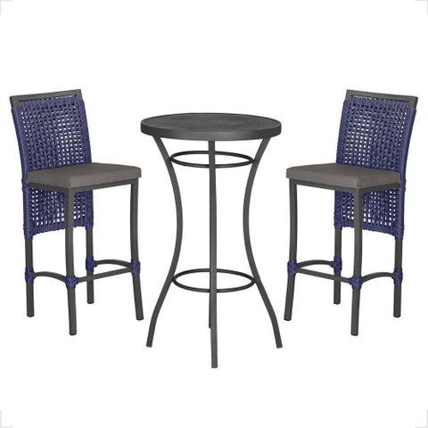 Mesa Bistro e 2 Banquetas Roma Preta Corda Náutica 11 Trama Original