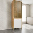 Ver imagem 4 de Paneleiro Nobre 4 Portas 4 Prateleiras MDF 73cm Off White e Cinamomo