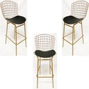 Ver imagem 1 de Kit 3 Banquetas BERTÓIA dourado fosco assento preto tubular altura 70cm - Poltronas do Sul