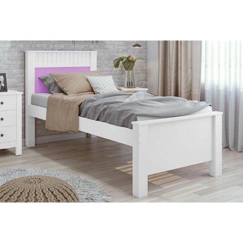 Cama Solteiro Athenas Branco ou Branco C/ Lilás - Flex - Lopas