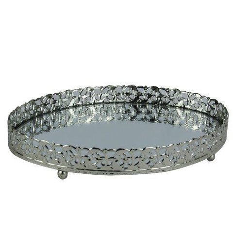 Bandeja Prateado Espelhada 2x21x15cm - Bandeja de Luxo em Metal Precioso Multifuncional para Decoraç