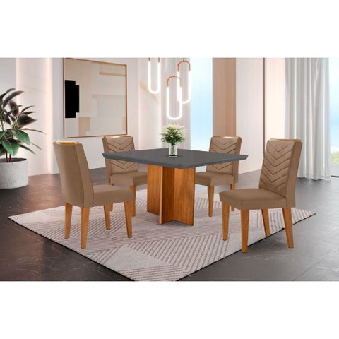 Conjunto Sala de Jantar Mesa Olímpia 90cm Tampo em Mdf Canto Copo e 4 Cadeiras Liz Moderna