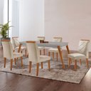 Ver imagem 1 de Mesa Copper 180cm MDF Vidro e 6 Cadeiras Melissa Veludo Creme/Off/Naturale/Serig Off com Vidro