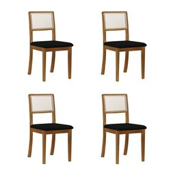 Kit 4 Cadeiras de Jantar Palha Estofadas Veludo Preto em Tela Sextavada Rubi Madeira Maciça Mel - 2