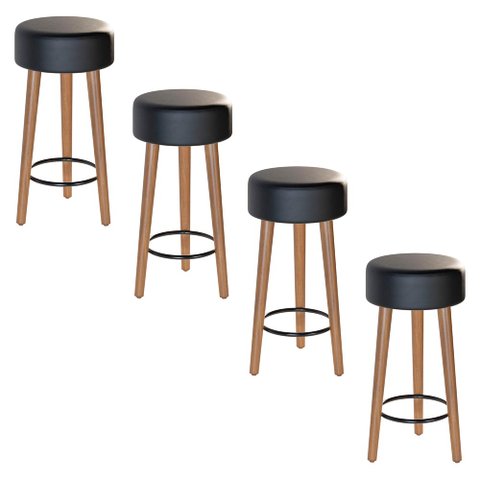 Kit 04 Banquetas Cozinha Paris Estofada D-33 Pés de Madeira Rosqueáveis Corano Preto - Desk