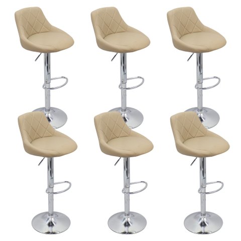 Kit 6 Banquetas Milano Carmel Estofada Giratória C/ Regulagem - Bege