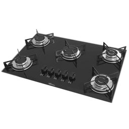 Fogão Cooktop Fischer 5 Bocas Gás Mesa Vidro Preto - 1
