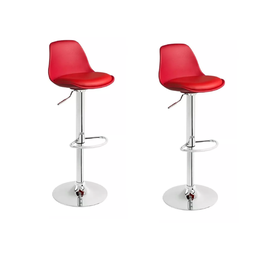 Kit 02 Banquetas Giratoria Alta Assento e Encosto Vermelho Base Cromada com Apoio Bering - 3