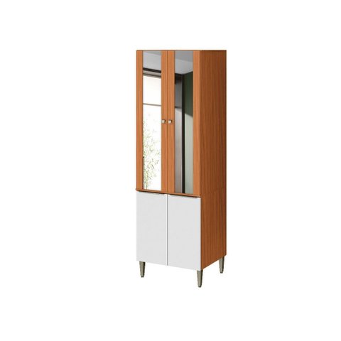 Paneleiro Luana 5 Prateleiras e  Portas de Vidro - Cinamomo/Branco Aramóveis