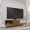 Ver imagem 2 de Rack para Sala Bancada de Tv 75 Pol 200cm Licia C04 - D'Rossi Cor Freijó e Off White Matte
