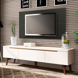 Rack Madesa Reims e Painel para TV até 55 Polegadas 2 Portas e 1 Gaveta Branco/Preto Cor:Branco/Pret - 1