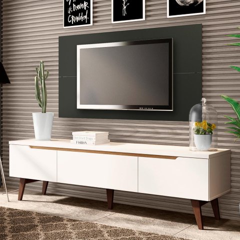 Rack Madesa Reims e Painel para TV até 55 Polegadas 2 Portas e 1 Gaveta Branco/Preto Cor:Branco/Pret