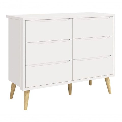 Cômoda 6 Gavetas Théo New Branco Fosco com Natural - Moveisaqui