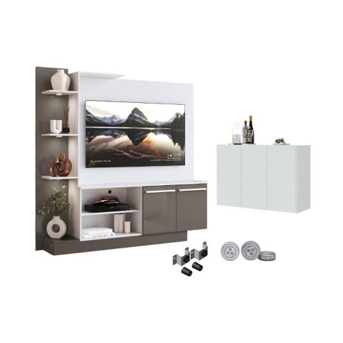 Rack Painel com Suporte para Tv até 55 Polegadas e Aparador 3 Portas Multimóveis Mp1098 Branco/