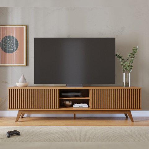 Rack para Sala de Estar TV 75 pol 218cm Aracaju C04 Freijó - Lyam Decor