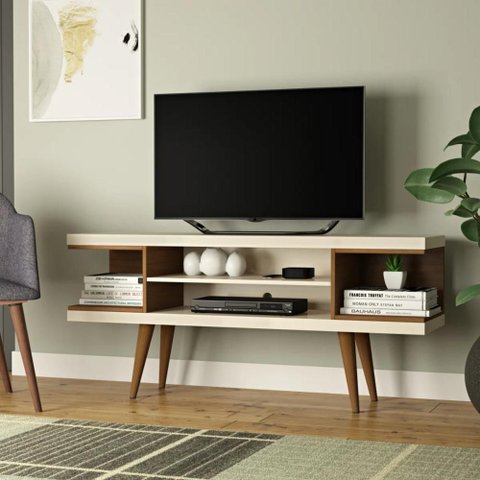 Rack para Tvs até 55 Utopia 135 Cm Retrô 2 Nichos Sala Estar - Off-white Gloss e Natural