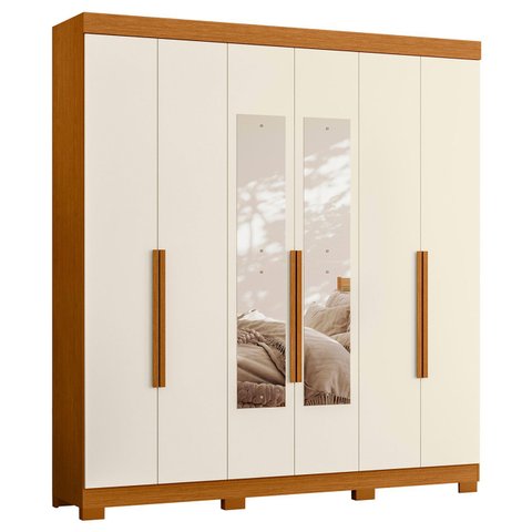 Guarda Roupa Casal 200cm com Espelho Viny A02 Off/cinamomo - Mpozenato