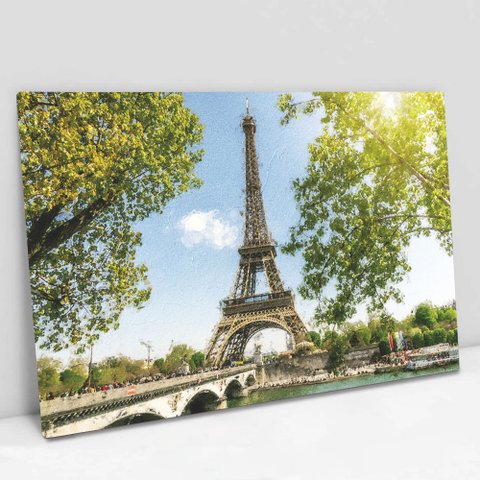 Quadro Decorativo em Canvas Torre Eiffel TaColado Moldura Madeira 120 x 80cm