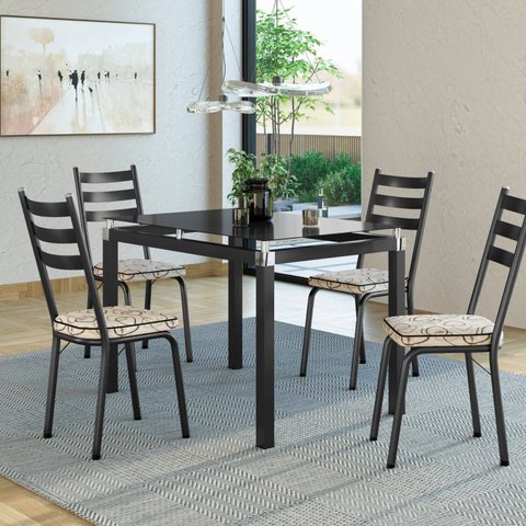 Conjunto Mesa 107x73cm Malva com 4 Cadeiras New Preto/Cedro