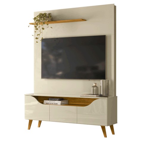 Home Theater para TV de até 55" Polegadas 3 Portas Polli Cumaru/Opala